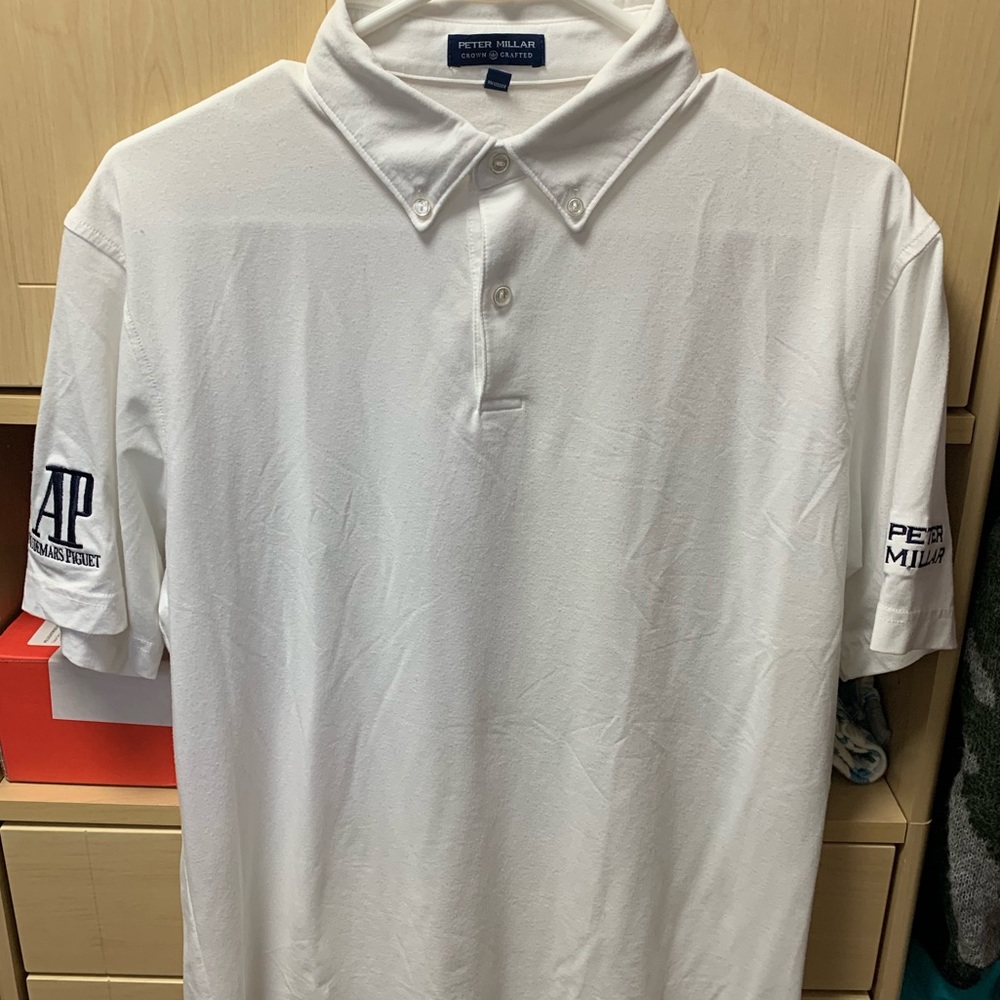 Tour issued Peter Millar white golf shirt- size M